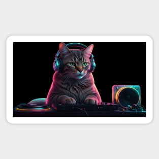 DJ Cat on the Decks – Neon Party Vibes Sticker